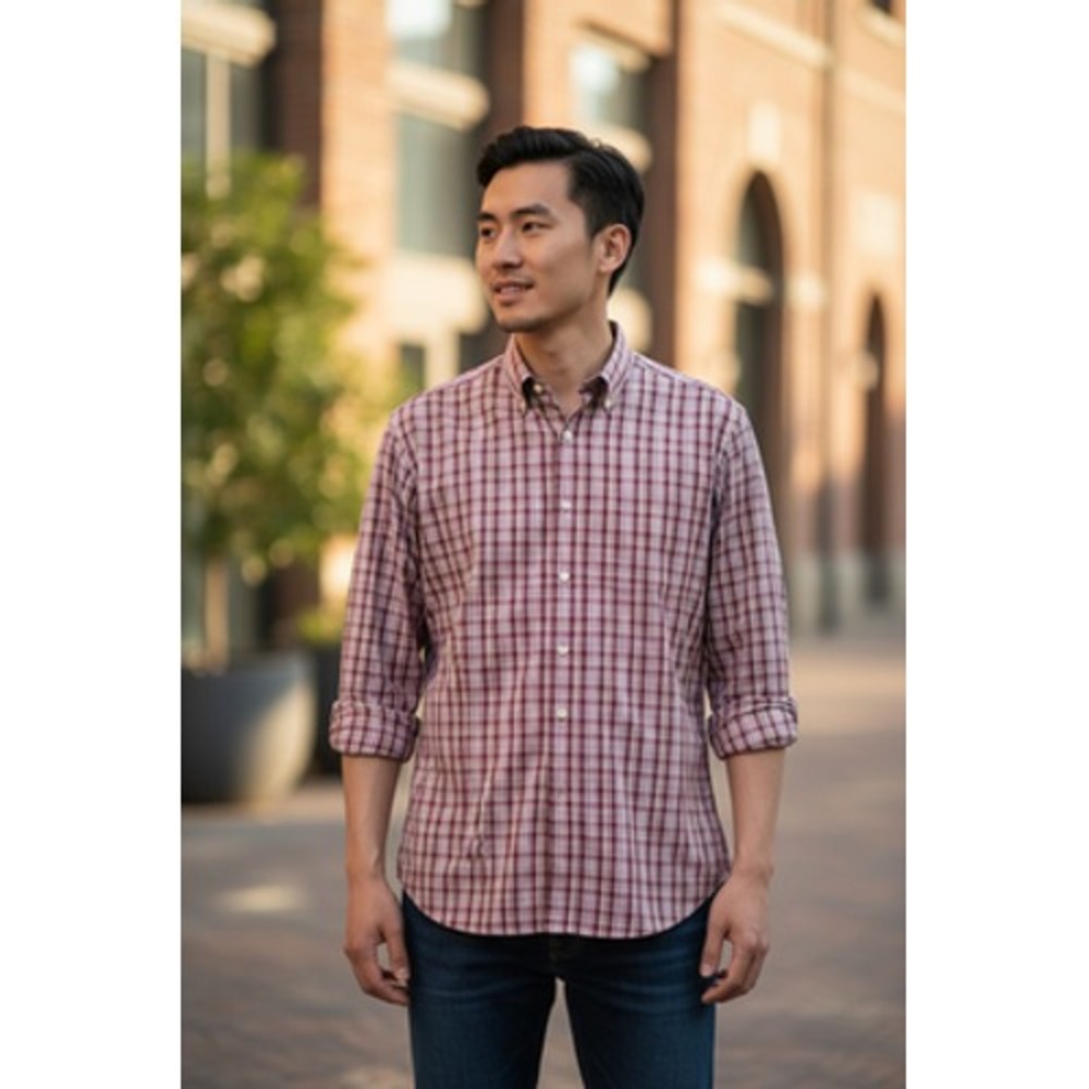 Peter Millar Shirt Mens Medium Red Pink Plaid Button Down Long Sleeve Cotton